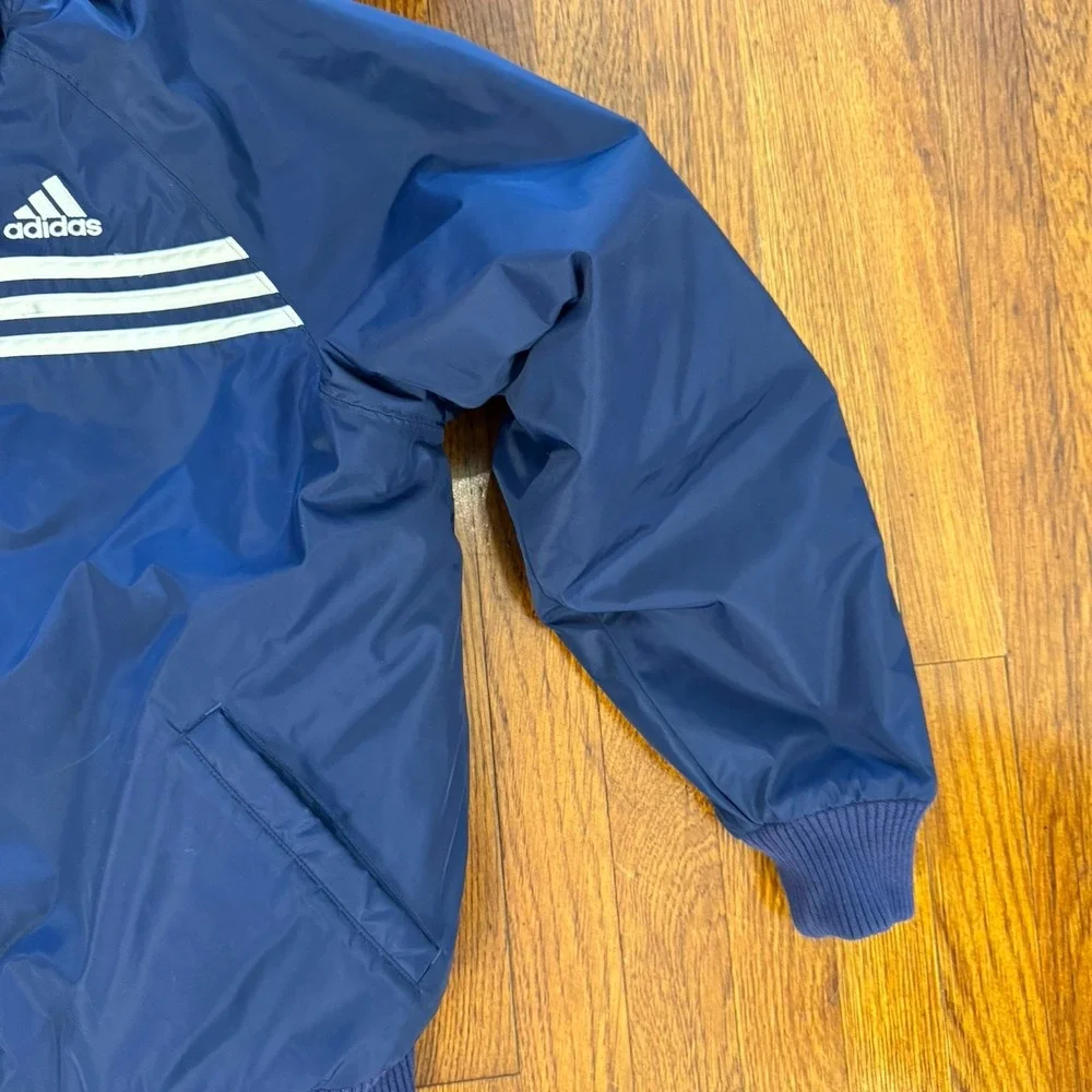 VINTAGE adidas Men's 90s Reversible Hooded Puffer Jacket Navy Blue Size S/M